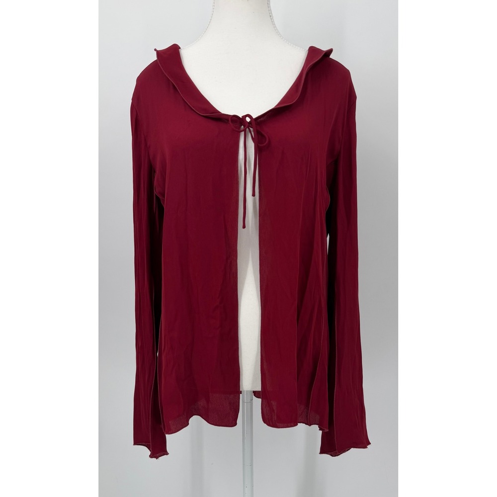 Armani Collezioni Burgundy Silk Blend Tie Front Cardigan Top Made in Italy Sz 10